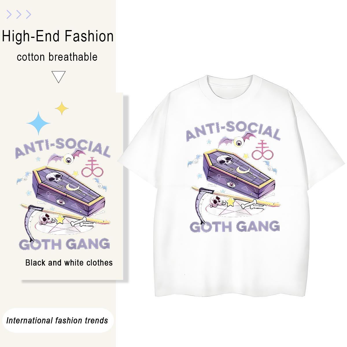 Classic T Shirts Women 230g Pure Cotton Breathable Crew Neck Sports Street Wear skull Tshirt for Man Woman Brand Cartoon Printing L-4XL Tees Shirts