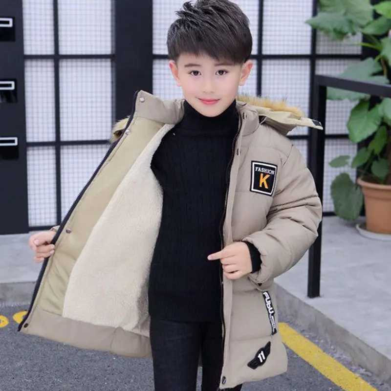 Down Coat New childrens clothing Coats Plus thick velvet jacket with detachable hat suitable for park winter cotton padded boys H241010