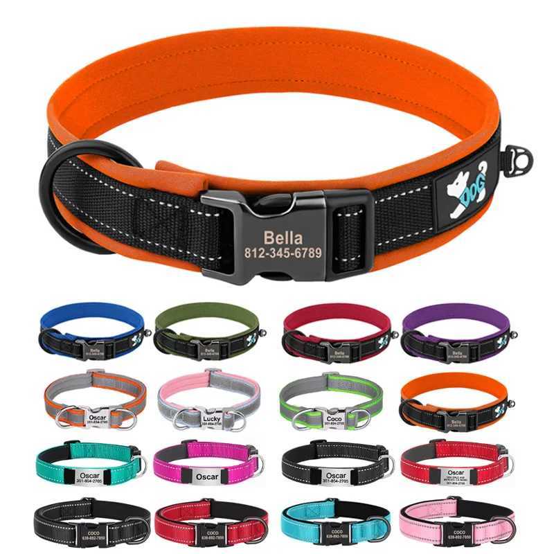 Reflective personalized with engraved ID nylon cushioned dog collar that can be adjusted for small medium and large dogs Y250325