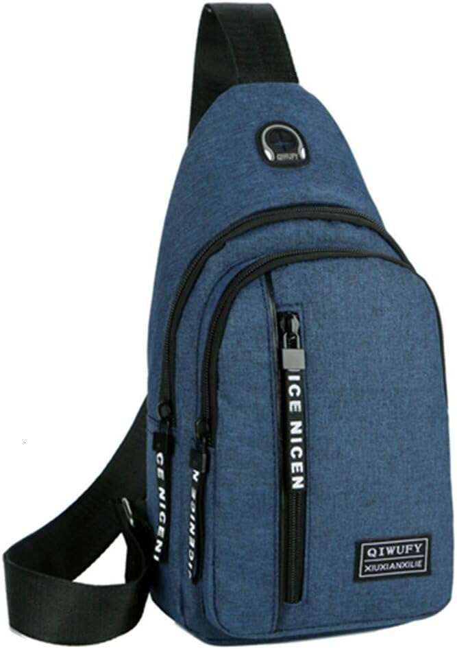 Small Sg Crossbody Chest Shoulder Water Resistant Travel Bag for Men Women With Earphone Hole (Blue)
