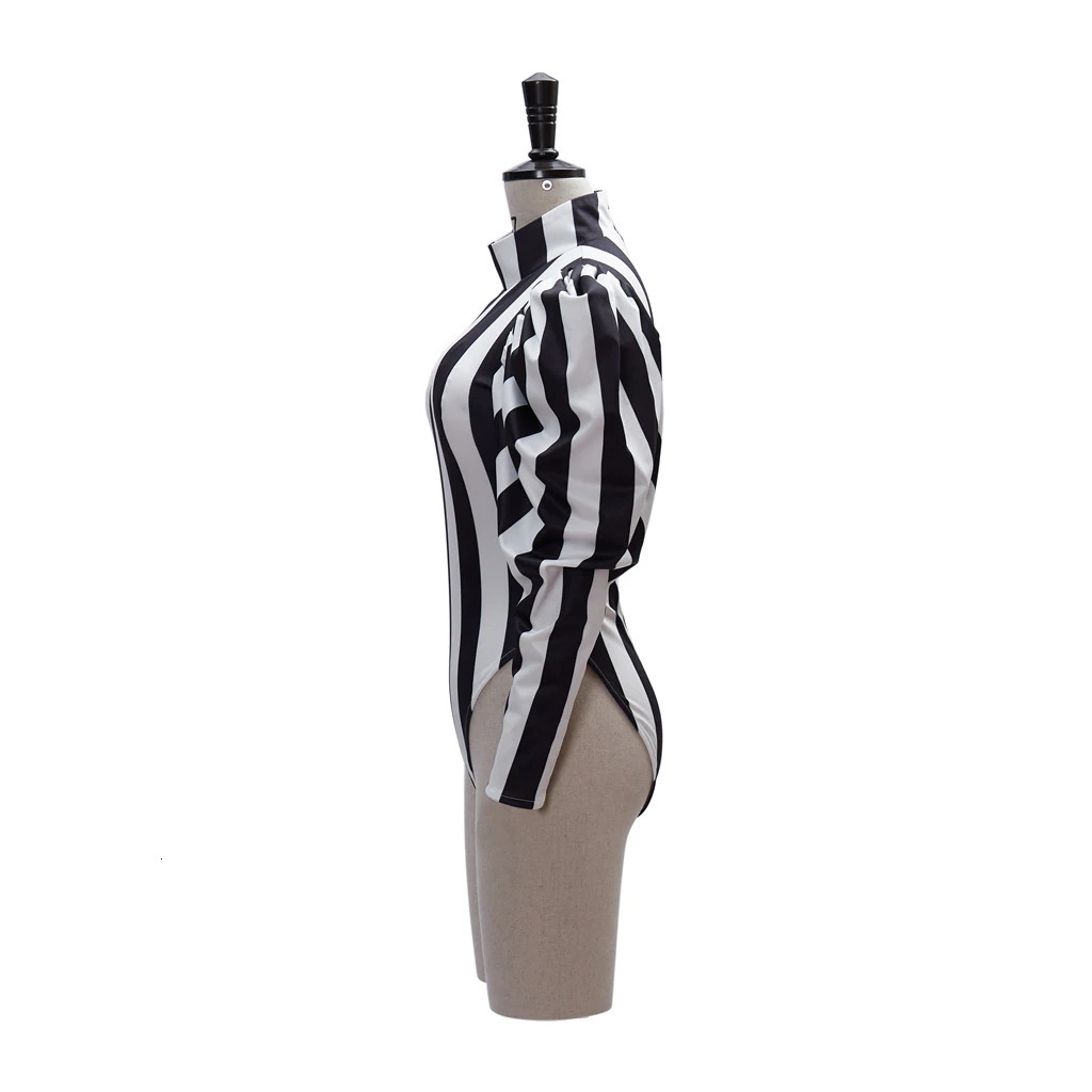 Victorian Gothic costume sexy dress black and white striped jumpsuit roleplaying Halloween 241007