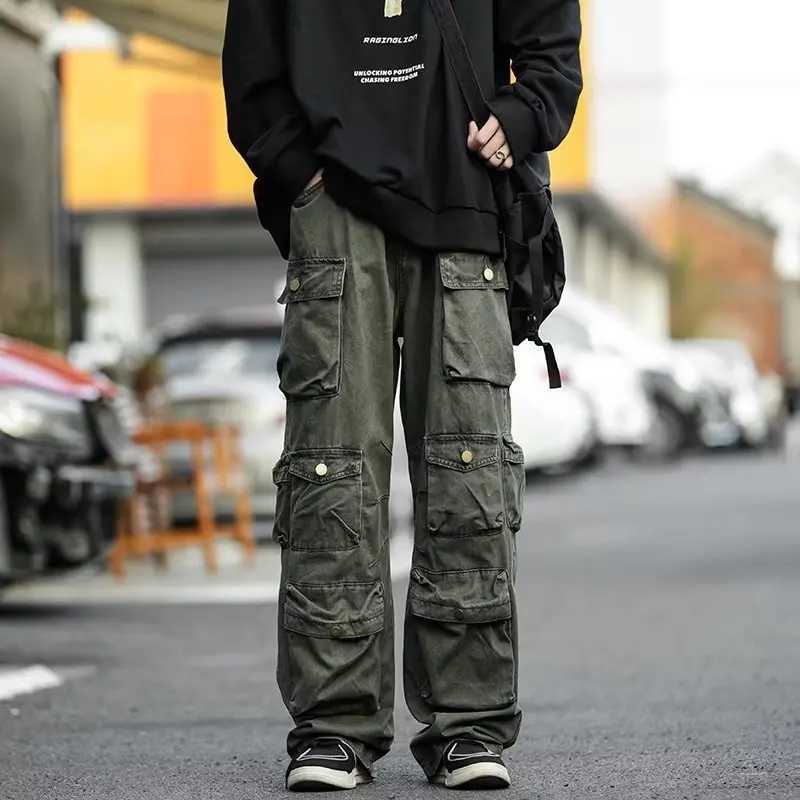 Street fashion multi pocket uniform mens Harajuku style loose casual pants street retro womens relaxed hip-hop Trouser W241009