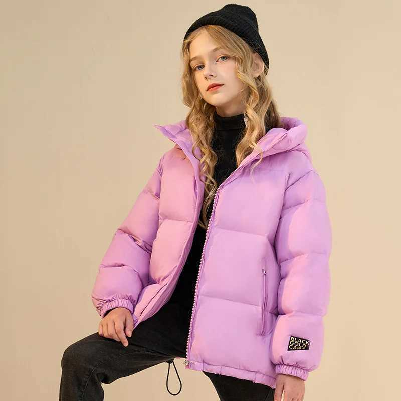 Down Coat 2024 Korean Winter 5-14 Year Old Girls Down Jacket Thick Hooded Solid Bag Warm Teen Girls Jacket Childrens Winter Jacket H241010