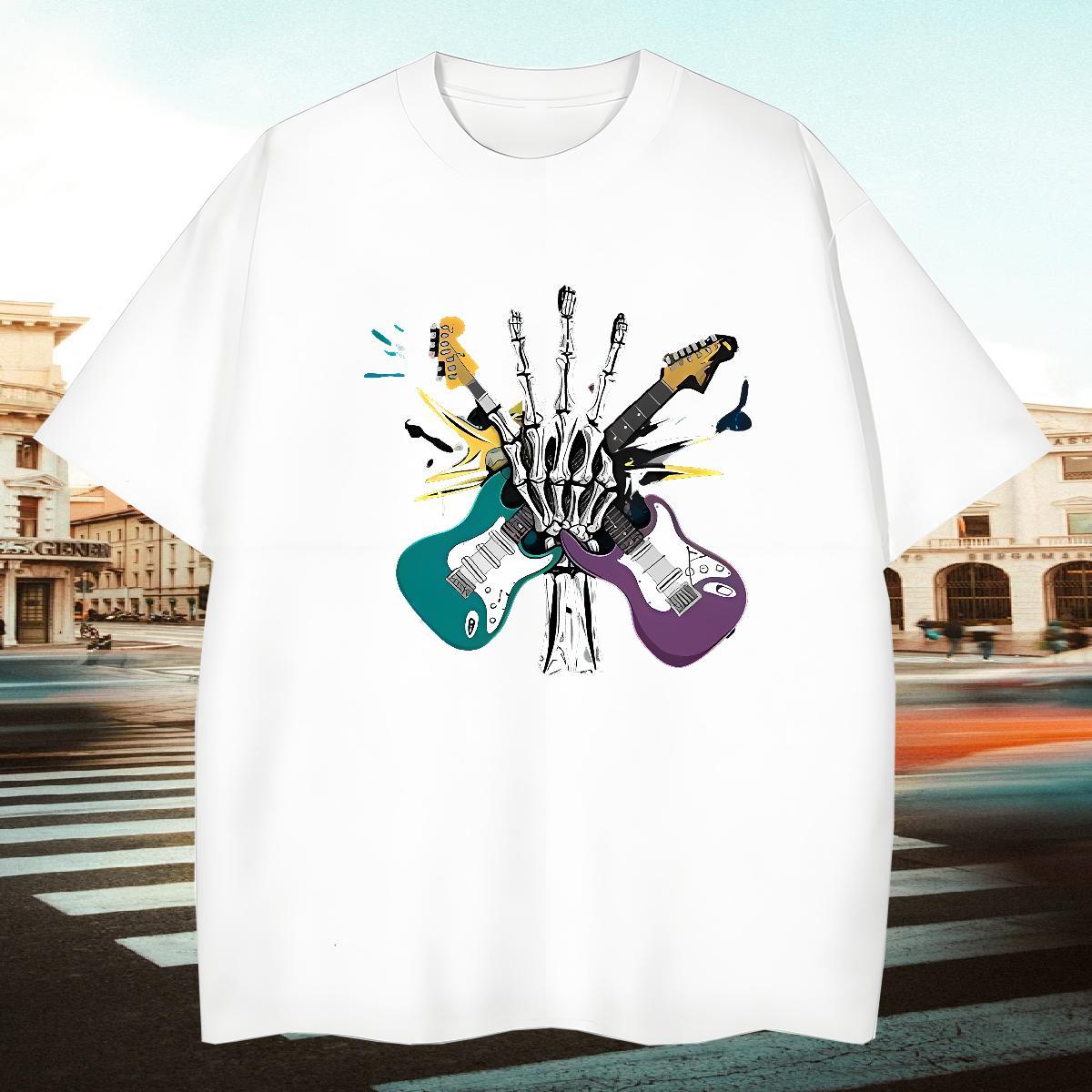 Wholesale Mens T Shirts 230g 100% Cotton guitar Casual Beach Oversized Crew Neck Tshirts 2024 DIY Tee Shirt