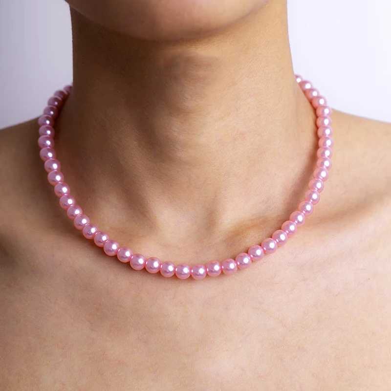 Trend Wedding Party Jewelry Pink Pearl Choker Necklace For Lovers Elegant Pink Imitation Pearl Beach Vacation Necklaces X0174X241009