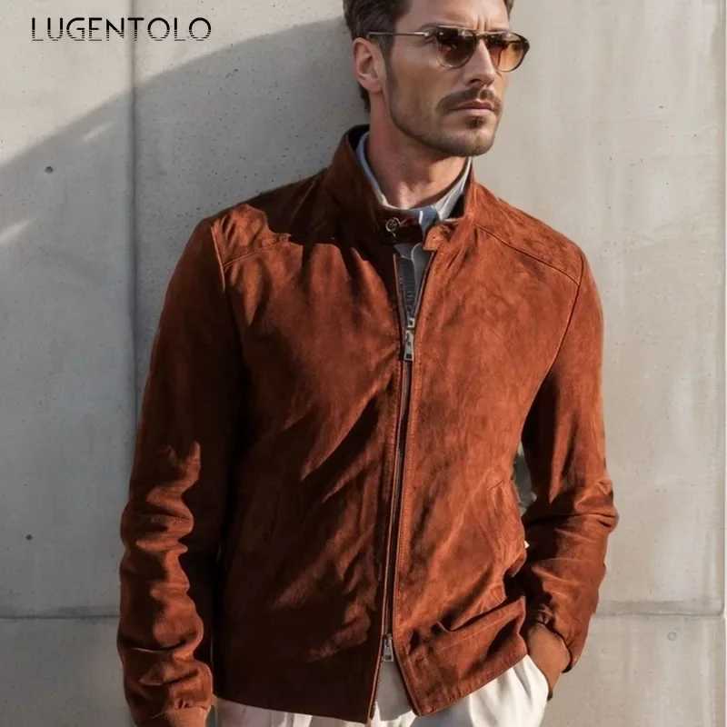 Mens Fashion Jacket Autumn New Retro Suede Hot Coat Solid Color Stand up Collar Open Fleece Sweater Retro Bomber Baseball Shirt Z241010