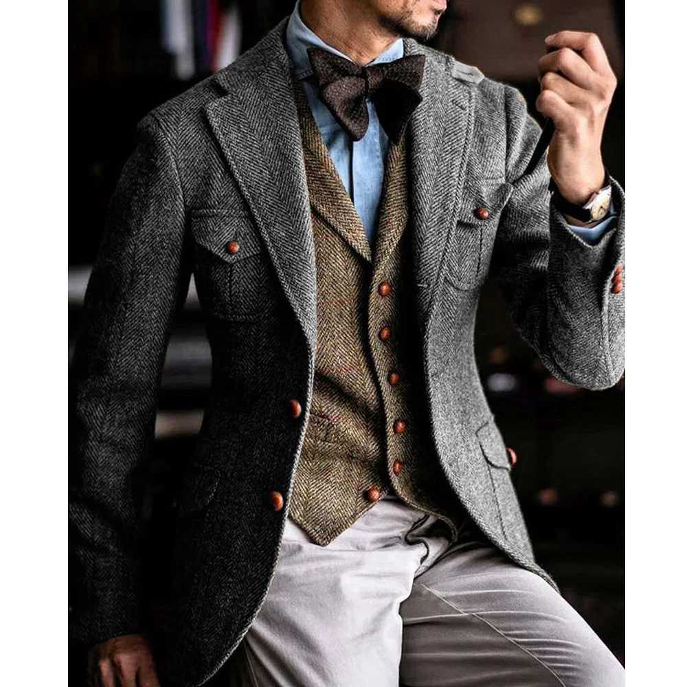 Jackets Man Mens Herringbone V-neck Single-breasted Fashionable Casual Retro Y2k Male Coat Womens Autumn Clothing All for Men LX241010