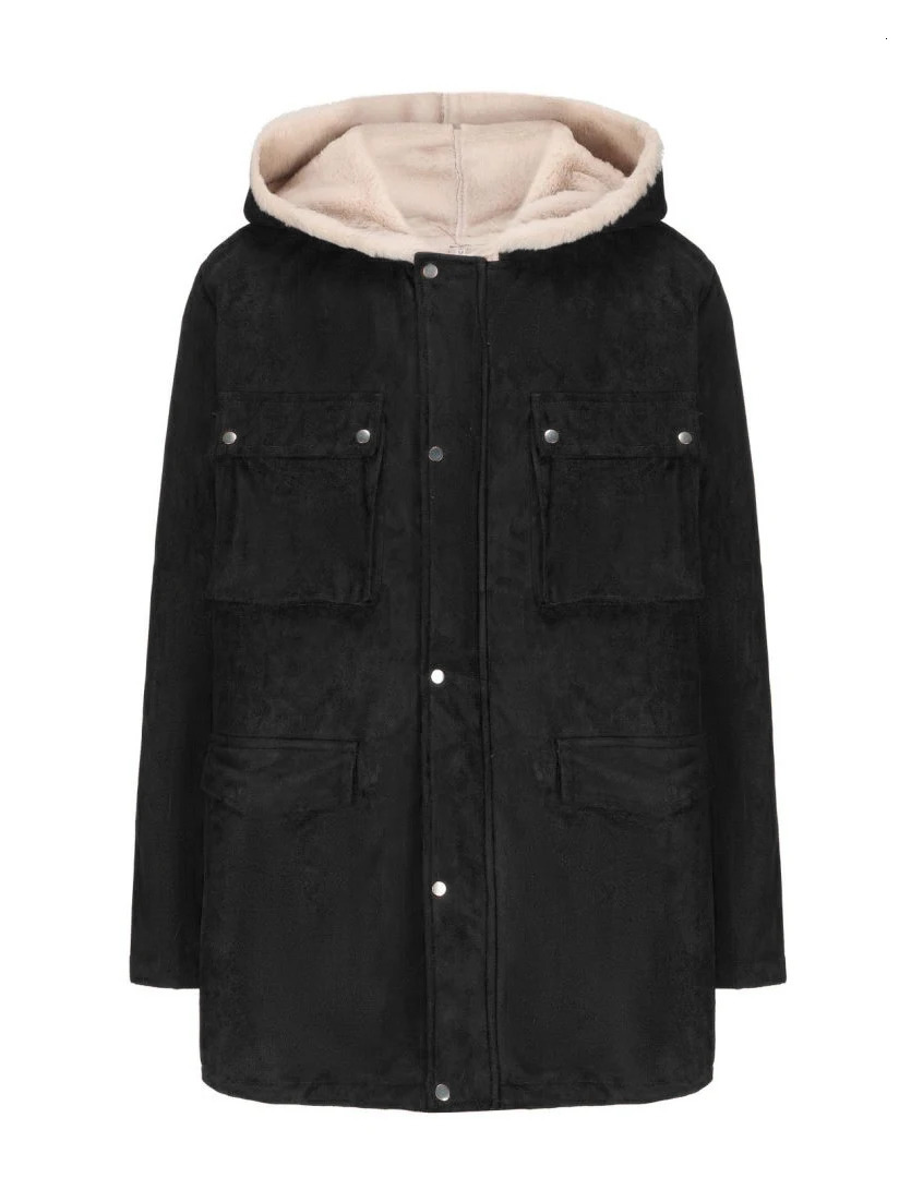 Winter mens fur integrated hooded thick warm artificial leather cotton casual windproof jacket 240930