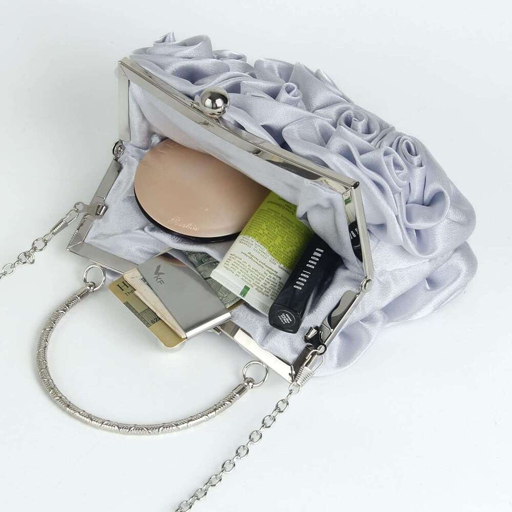 Missy K 7 Roses Clutch Purse, Satin, with Detachable Strap Money Clip