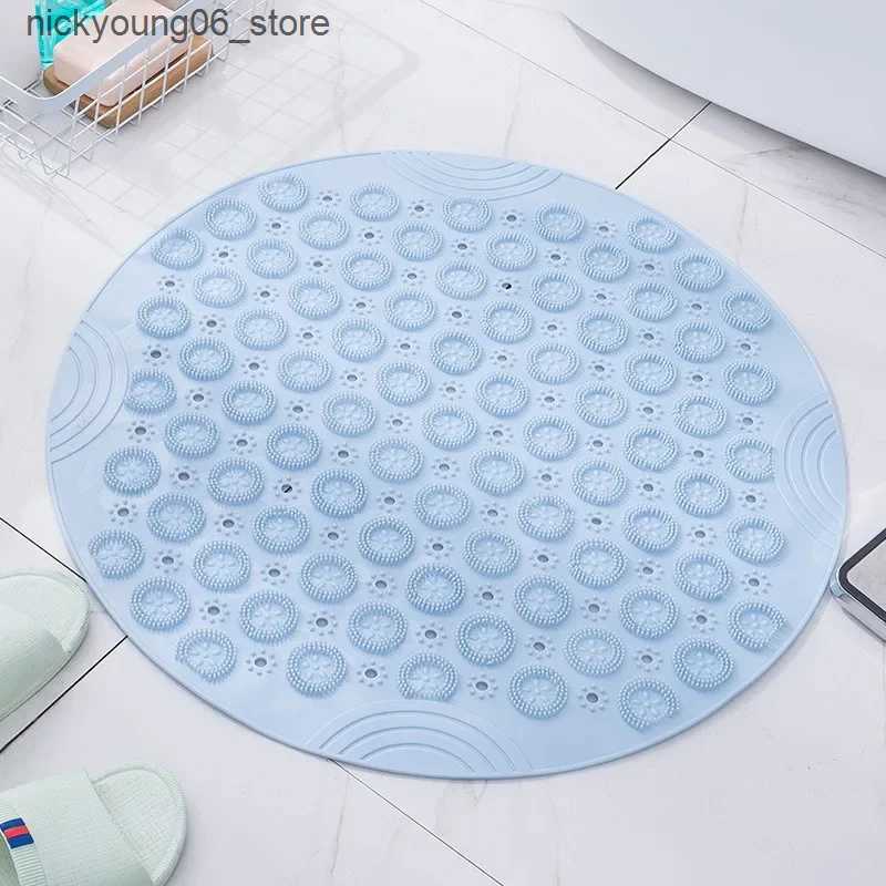 Non-Slip Bath Mats Bathroom Mat Anti-slip Sucker Round PVC Bath Mat with Drain Hole Silicone Bathing Rugs Foot Massage Pad Bathtub Soft Shower Mat L24