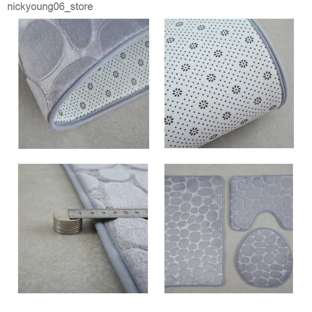 Non-Slip Bath Mats Set of 3 Bathroom Bath Mat Set Soft Non Slip 2PCS Cobblestone Mat Bathroom Rug Absorbent Shower Carpets Toilet Lid Cover Floor L240