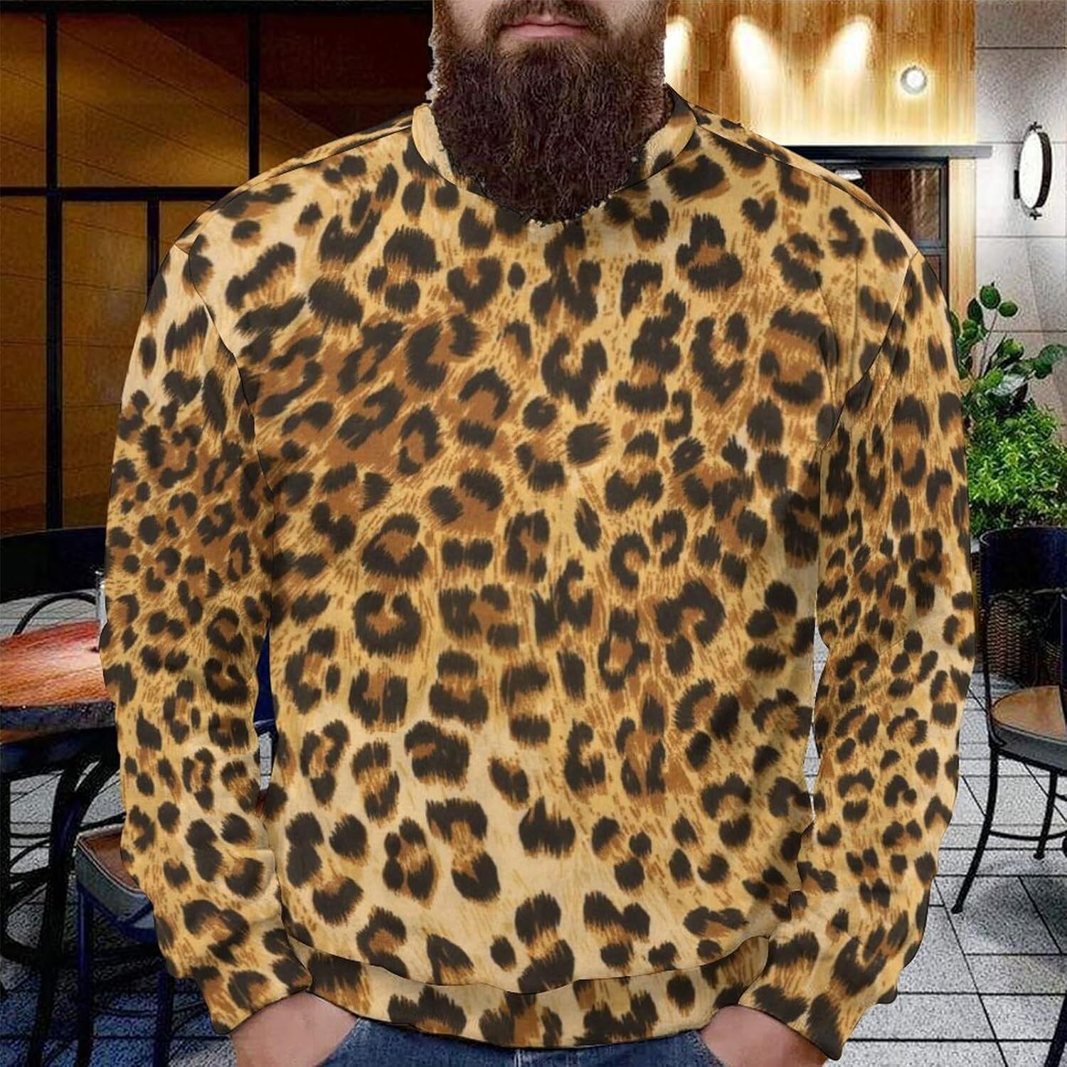 Long Sleeve Shirts for Men sweatshirt Leopard Print Men's Sweatshirts Casual Fashion Crew Neck Animal Print Pullover Sweatshirt Streetwear Casual
