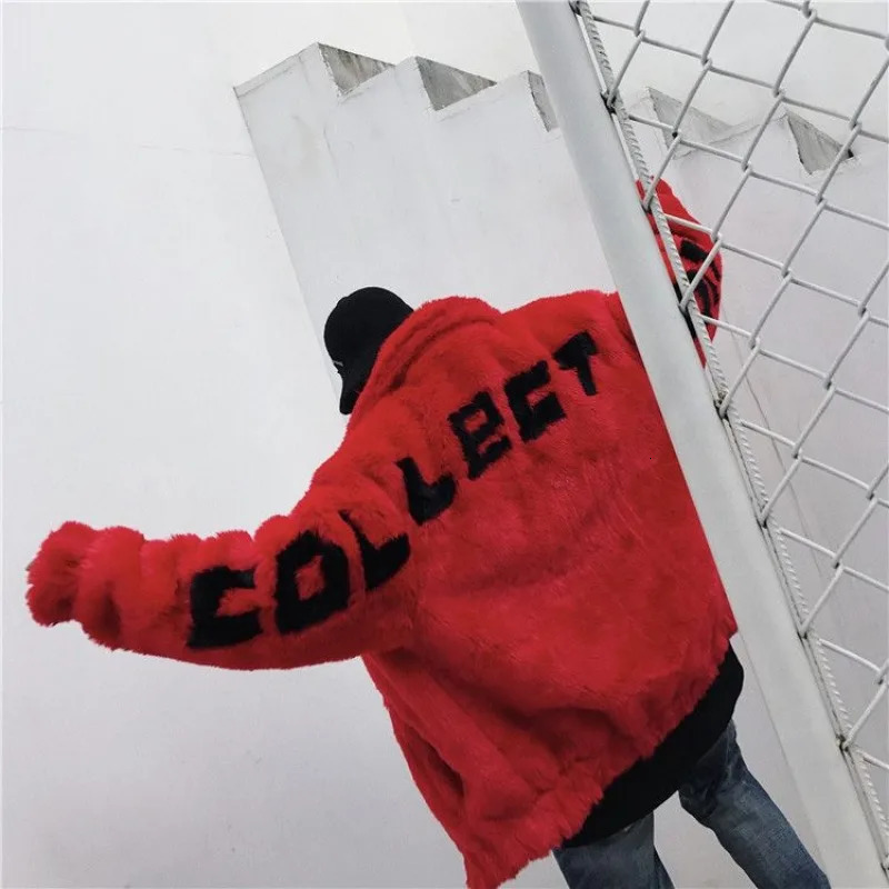 Winter coat mens fur jacket s mink fur loose letter coat zipper pocket lapel thick cotton jacket top 241010CJ