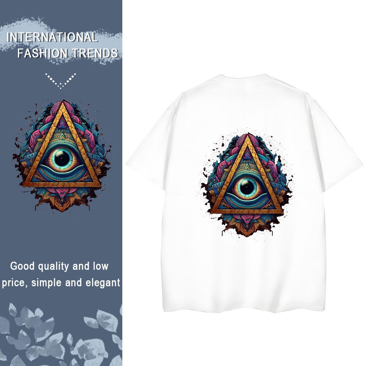 DIY Womens T Shirts 230g Cotton Round Neck Short Sleeve Sports Casual eye of the devil Tshirt for Man Woman Popular Cartoon Print Tops