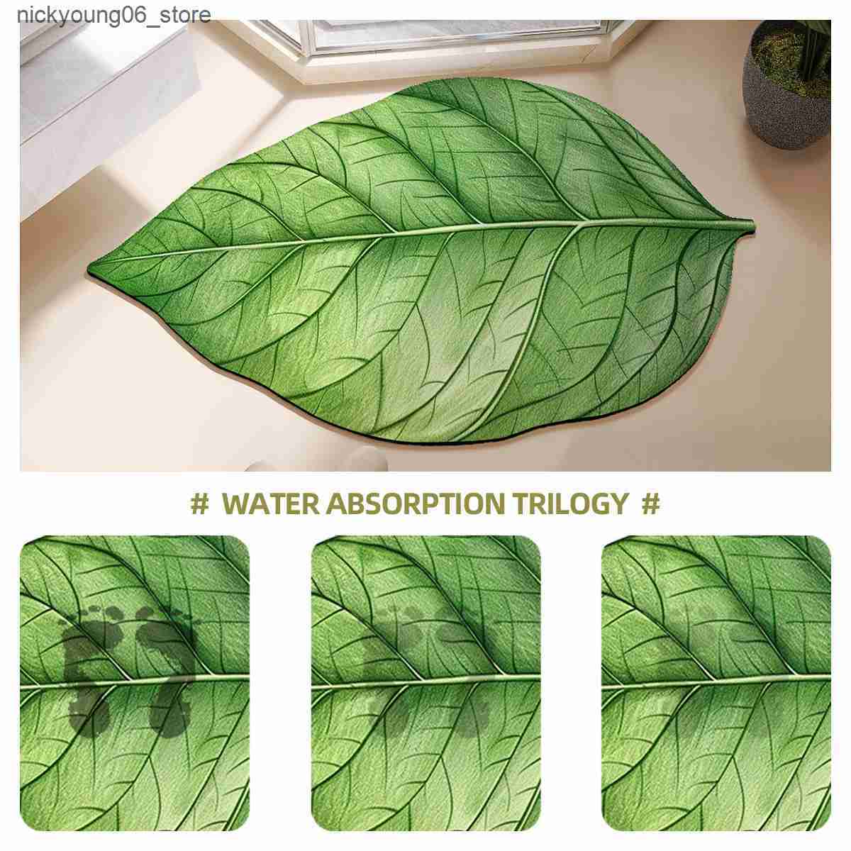 Non-Slip Bath Mats Leaf Shape Diatomite Bath Mat Bathroom Absorbent Floor Foot Mats Toilet Carpet Non-slip Shower Rug Bathtub Accessories Washable L24