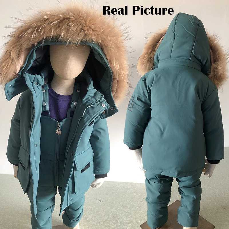 Down Coat Childrens down jacket winter real fur collar baby snow jacket 2PCS set warm boys ski jacket 1-5Yrs H241010