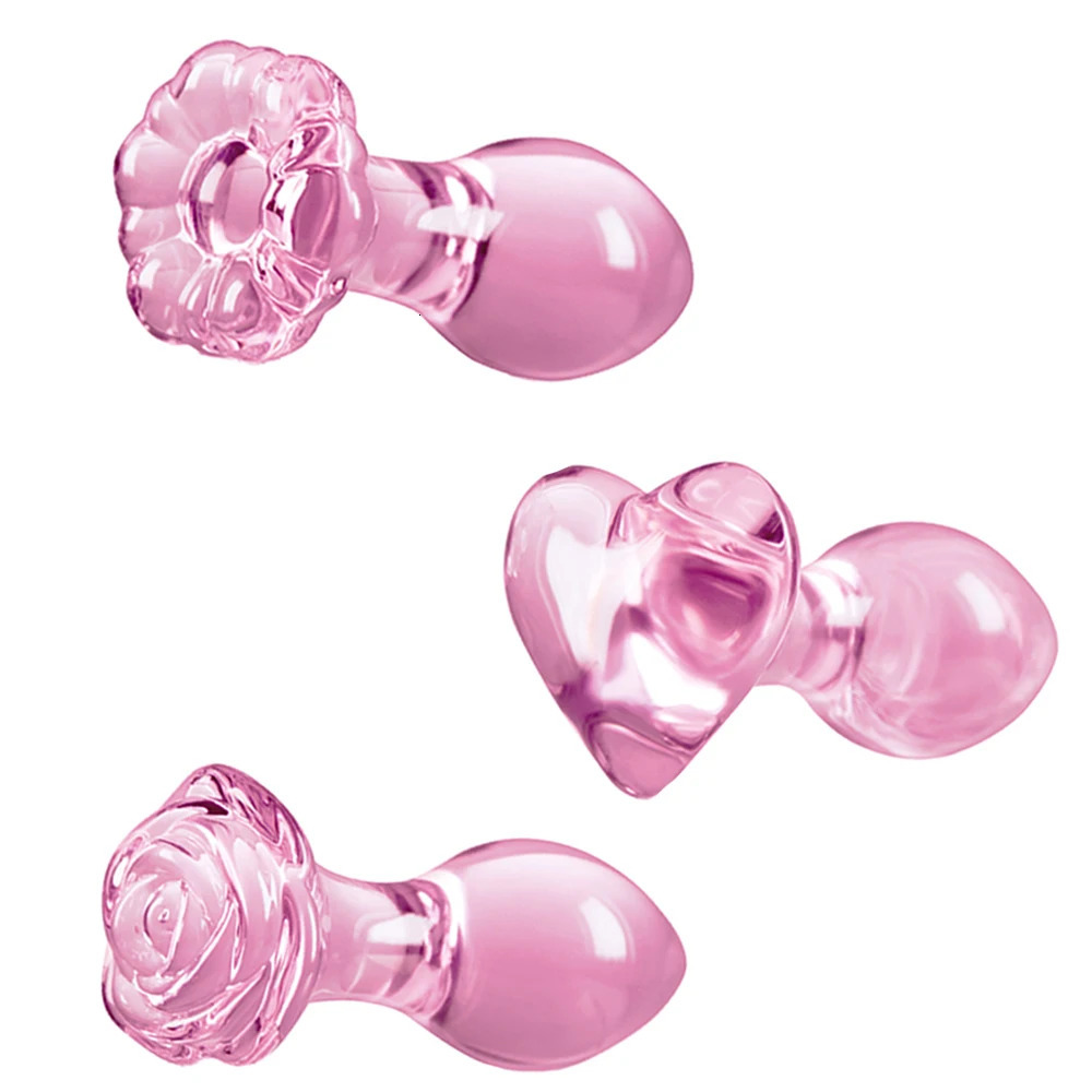 Small Pink Glass Butt Plug Crystal Huge Ball Anal Beads Penis Heart Rose Glass Anus Dildo Set Adult Masturbation Toy 241010