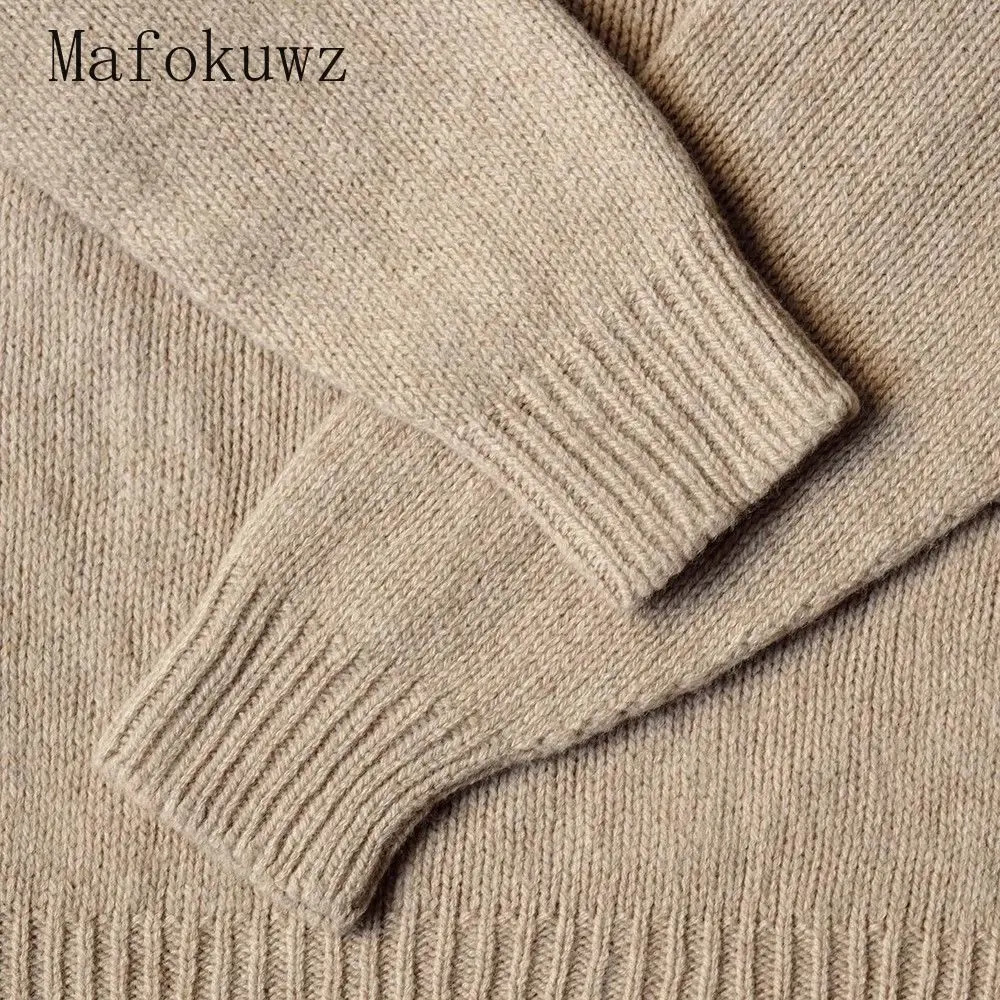 Japanese retro geometric O-neck pullover sweater American loose casual high street bottom sweater mens top 241007