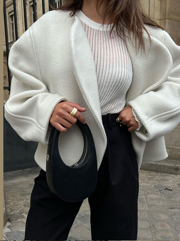 Casual Faux Fur Short Jackets Women Elegant Loose Round Neck Solid Street Cardigan 2024 Autumn Long Sleeves Outwears Lady