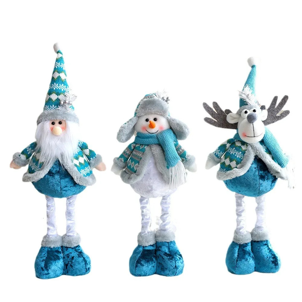 Blue Plush Long Leg Santa Claus Snowman Elk Doll Decoration Tree Atmospheric Celebration Christmas Gift 241007