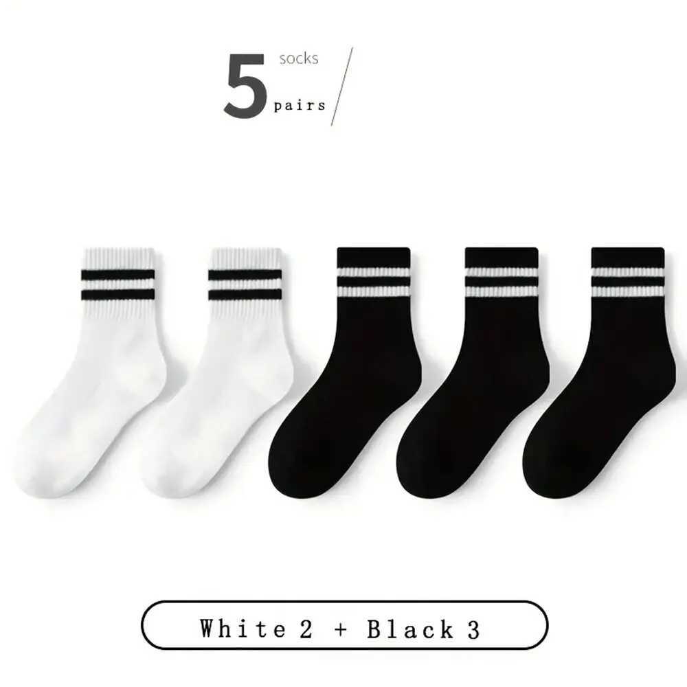 5 pairs of womens mid length socks with solid color parallel stripes Simp Fashionab sweatshirt Absoing high-quality womens socksW241010