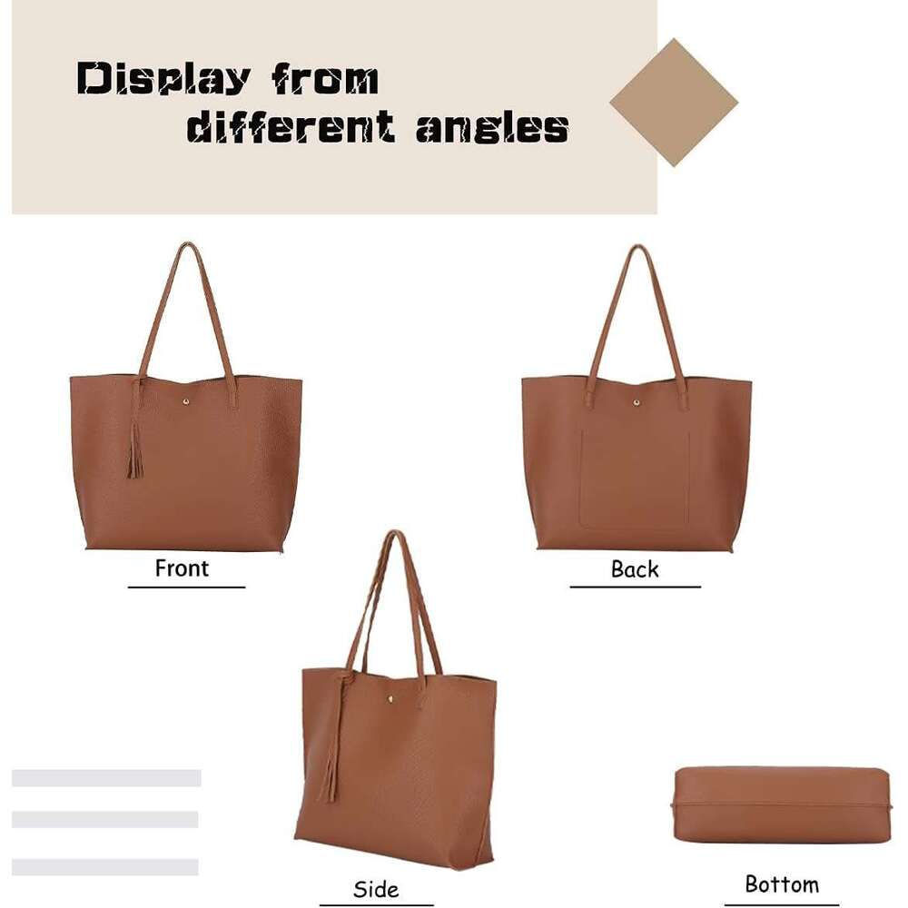 Women's Faux PU Leather Tote Shoulder Purses Bag for women, Big Capacity Tassel Handbag