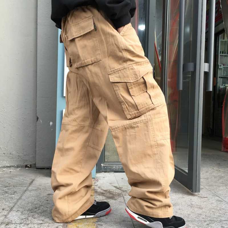150kg plus size chubby mens work cargo pants mens loose multi pocket casual straight sports pants outdoor tactical bag pants W241009
