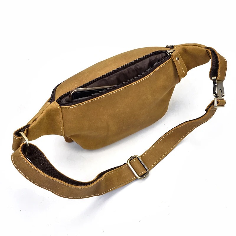 Leather mens multifunctional waist bag denim fun chest bag high-quality mens mini shoulder cross bag mobile phone bag 241008