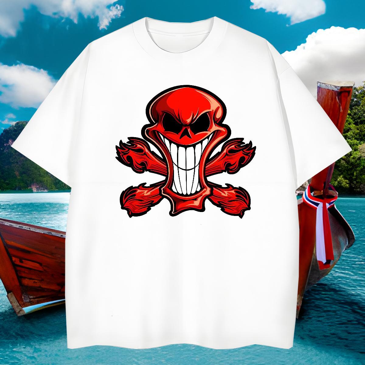 Comfortable Mens T Shirts 230g Pure Cotton skull Spring Summer Anime Round Neck Short Sleeve Men Tees Fashion New Tops Shirt