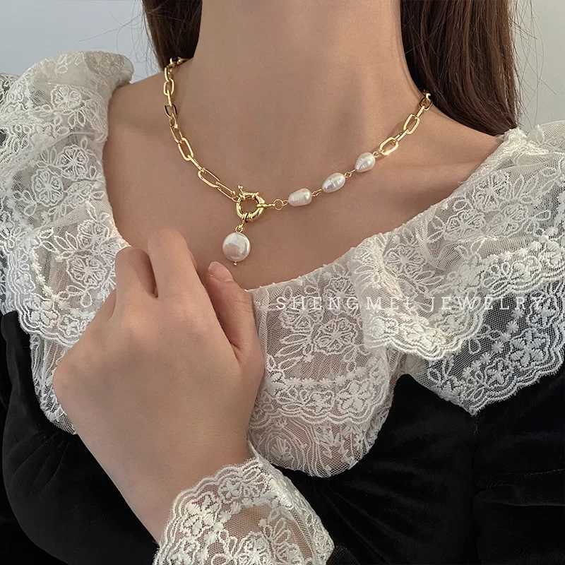 Trendy Elegant Baroque Pearl necklace for Women Charm Stainless Steel Beaded Chain Pendants Wedding Bridal Jewelry Party GiftX241009