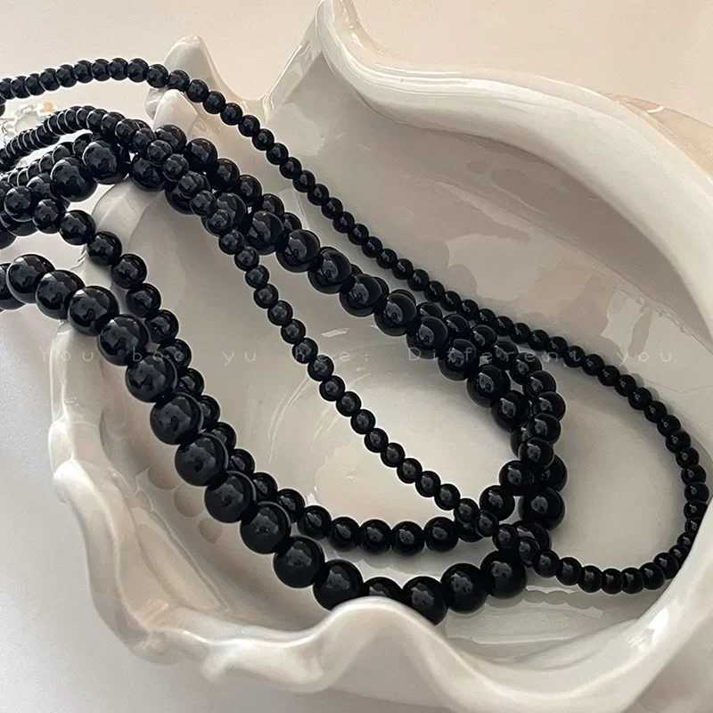 Vintage 4/6/8mm Beads Choker Necklace Black Pearls Necklace Pearl Choker Necklaces Jewelry Gift Women Unique Clavicle ChainX241009