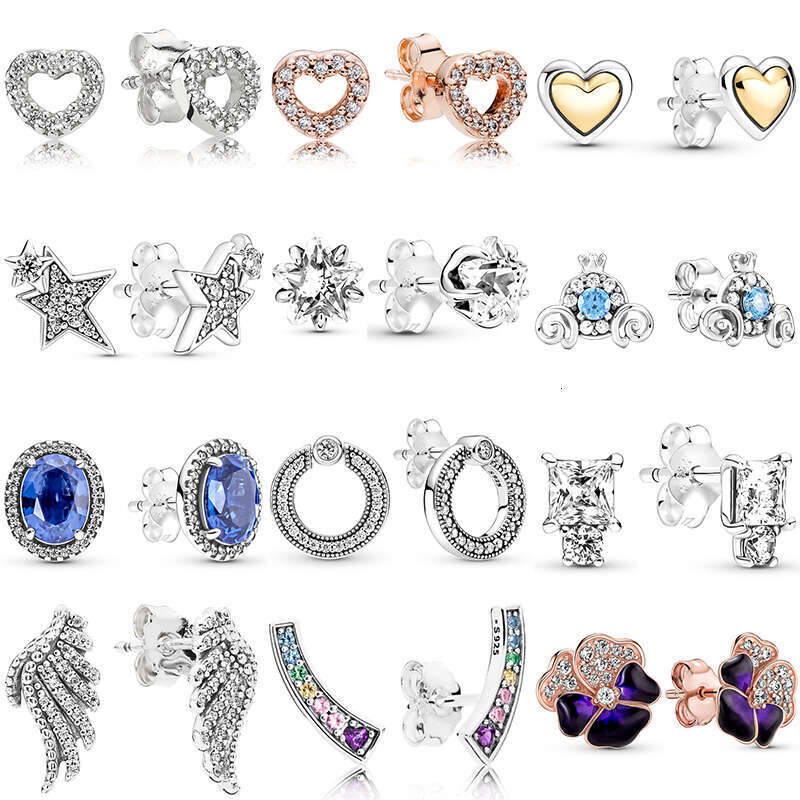 925 Sterling Silver Stud Earrings Pansy Heart Asymmetric Stars Feather Hoop Earring For Women Making Wedding Party Jewelry Gift designer earring