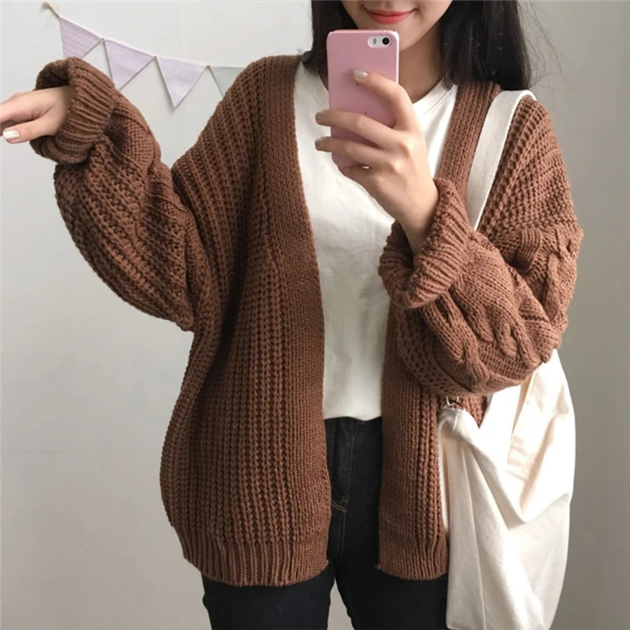 DICLOUDWomens Harajuku Loose Knit Sweater Warm Cardigan College Casual Coat Long Sleeve Winter Autumn Fashion 241007