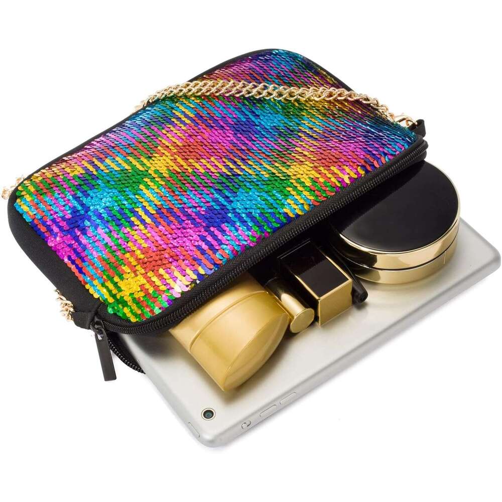 Clutch Purses for Women Neoprene Sequin Bag Detachable Chain Crossbody Wallets