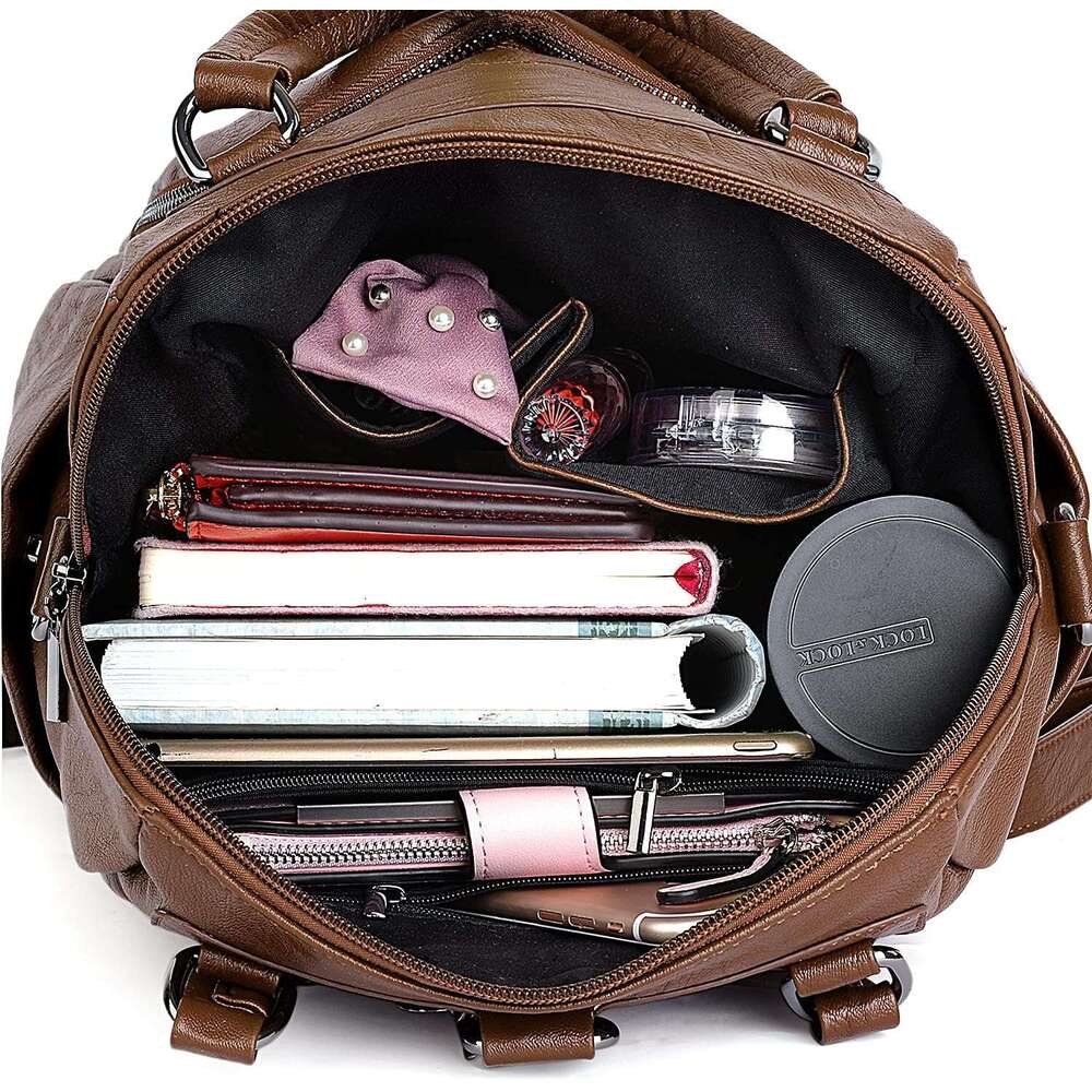 Women Backpack Purse PU Washed Leather Convertible Ladies Rucack Crossbody Shoulder Bag New Black