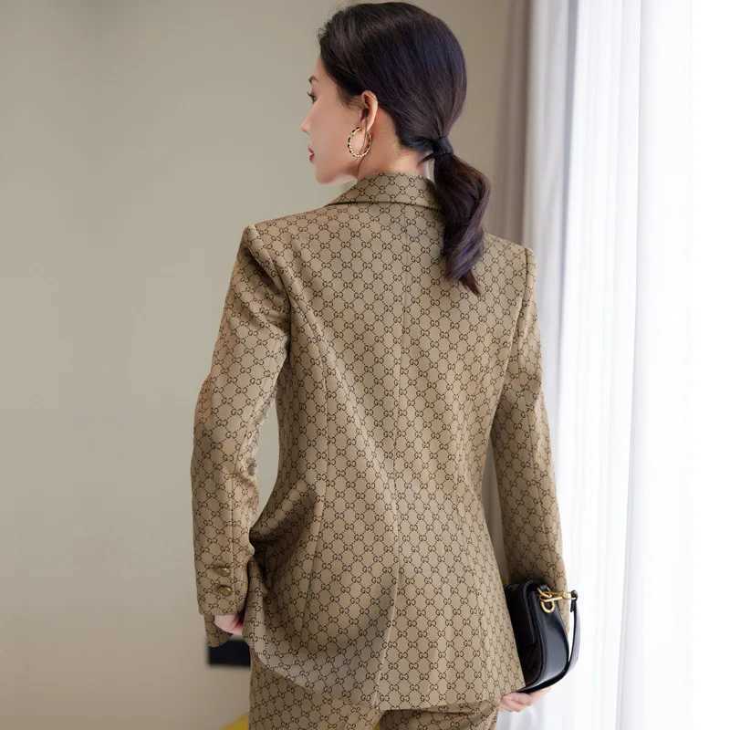 High quality fabric elegant floral formal womens pants set professional business workwear jacket mens jacket set Plus size 5XL W241009
