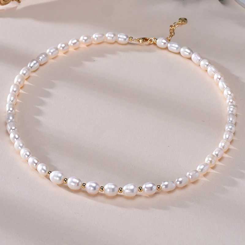 Natural Freshwater Pearls Rice Shape Multicolored Necklace Golden Beads S925 Sterling Silver Chain Fine Jewelry Gifts for WomenX241009