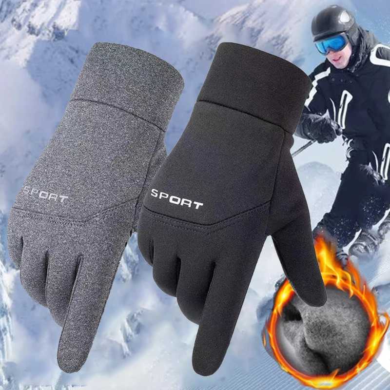 Mens Winter Waterproof Bicycle Gloves Outdoor Sports Skiing Running Motorcycle Touchscreen Wool Gloves Anti slip Warm Full Finger W241009