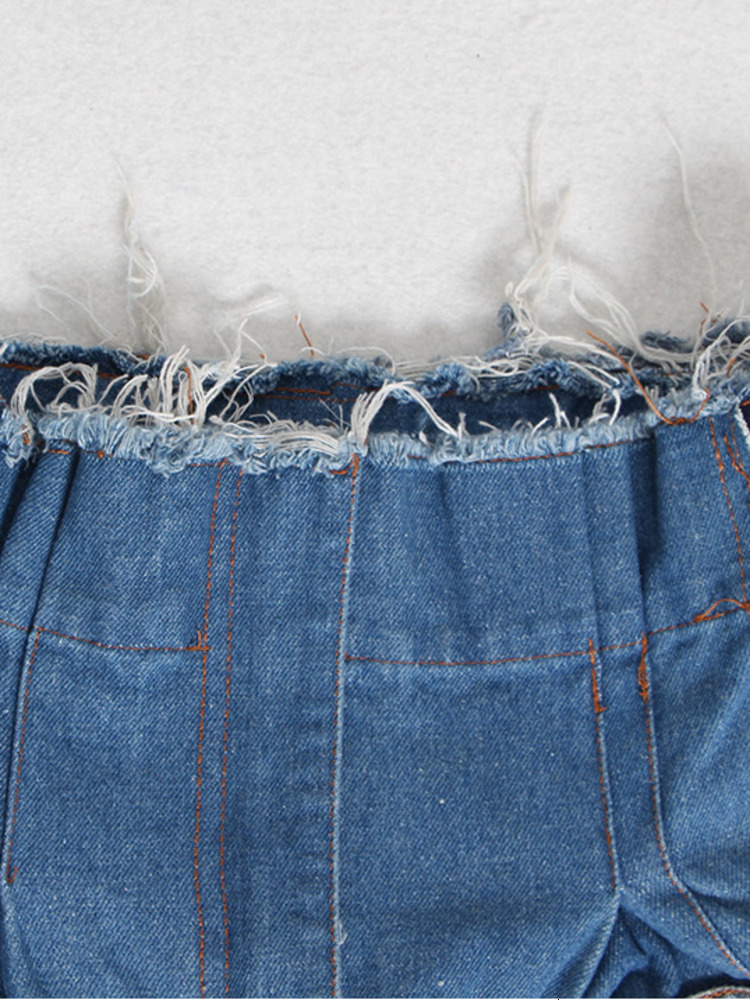Deatfashion Women's Patchwork Contrast Color Jeans High Waist Full Length Zipper Wide Leg Denim Pants Autumn 2024 New Ww632