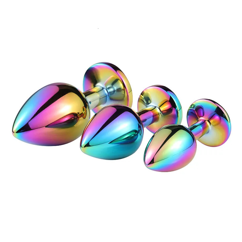 Rainbow Rose gold pink Small Medium size set Heart shape Crystal Metal anal beads butt plug Jewelry sex toy for female male 241010