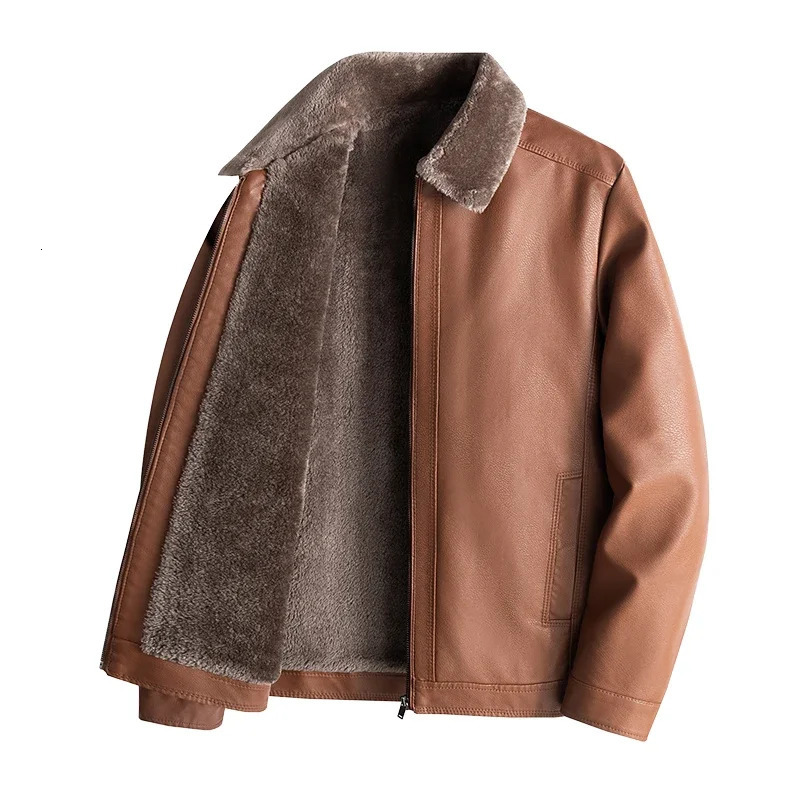 Mens winter leather jacket casual autumn and winter fur coat wool warm leather jacket bicycle warm leather jacket 240927