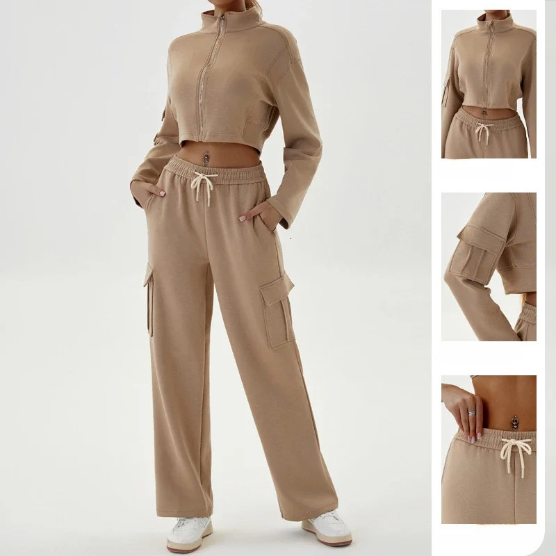 Autumn and winter womens casual loose sportswear zipper jogging long sleeved twopiece set 241007