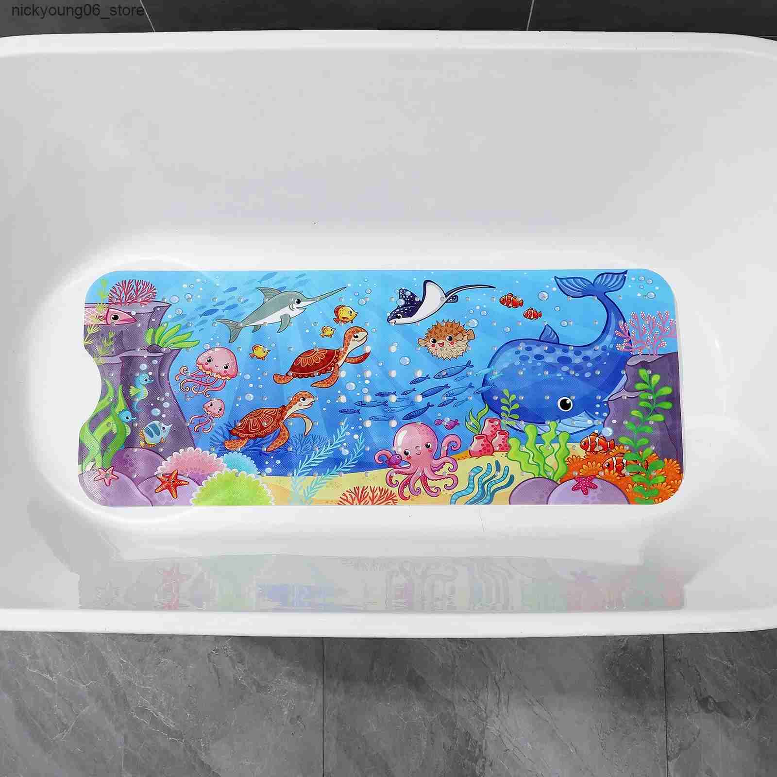 Non-Slip Bath Mats 40x100cm Cute Cartoon Sea World Anti-Skid Shower Bathtub Mats with Sucker Non-Slip Bath Mat Soft Pad Kids Elder Carpet Rug L240910 