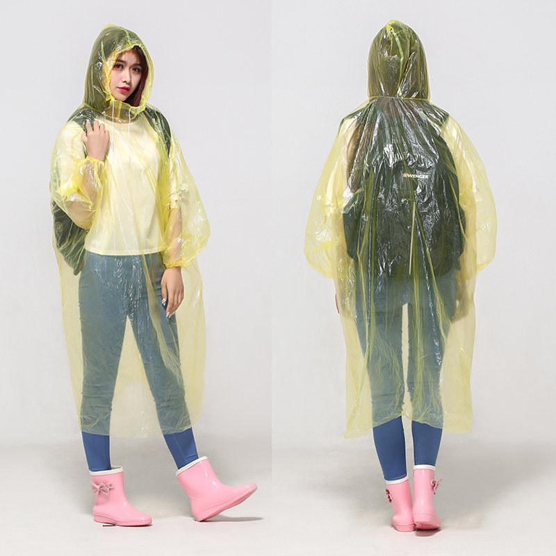 Impermeable disposable PE raincoat long sleeved hooded rainproof EVA raincoat
