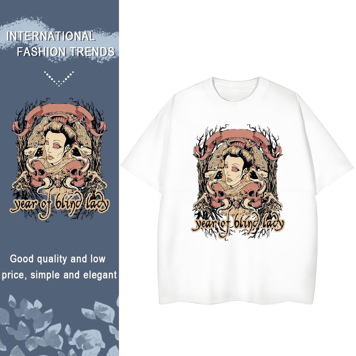 Fashion Casual Woman T Shirts 230g Pure Cotton Crew Neck Breathable Casual Daily Wear skull Women Tshirts 5A DIY Anime Tees Shirts