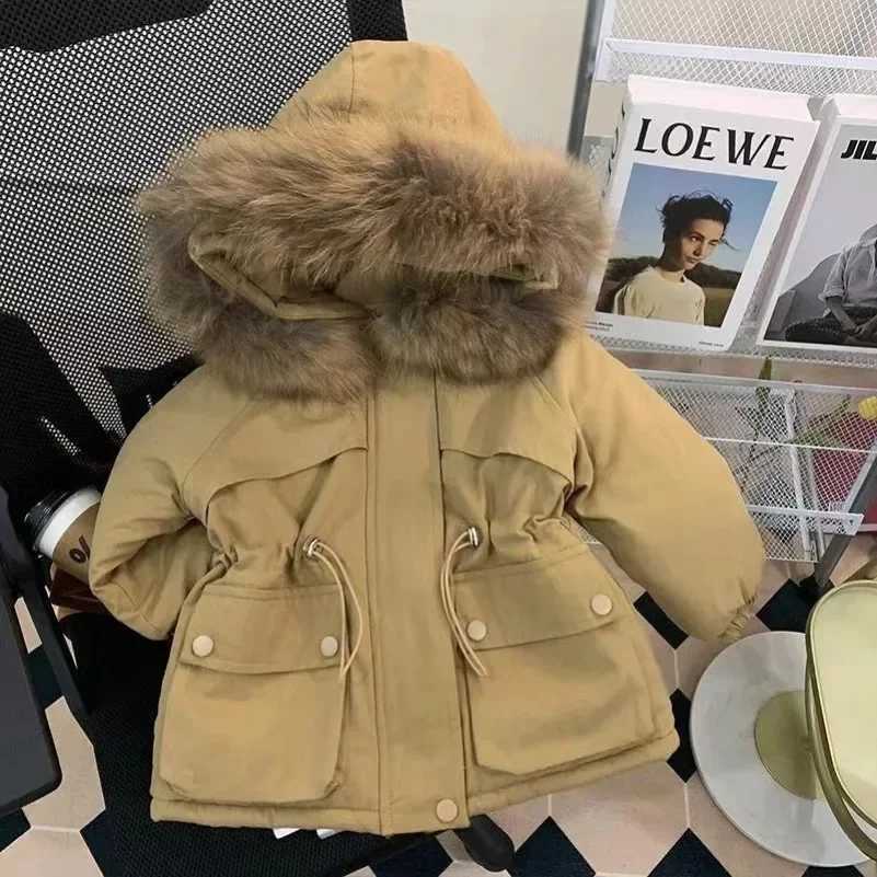 Down Coat New childrens park winter hooded jacket suitable for girls winter top warm thick velvet hooded baby coat causal coat H241010