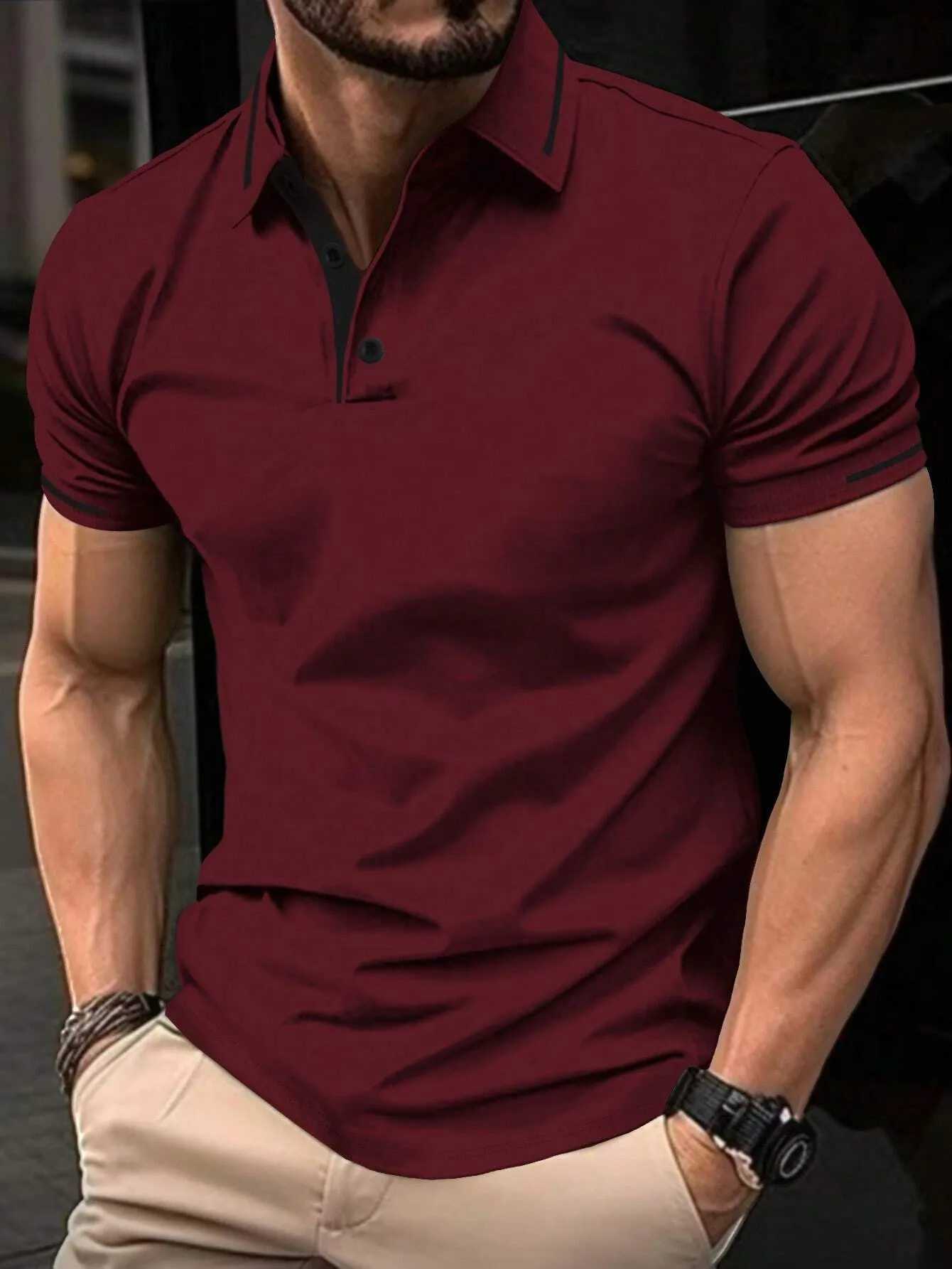 Mens high-quality short sleeved polo shirt high-end casual business T-shirt Henry collar polo high-quality mens T-shirt W241010