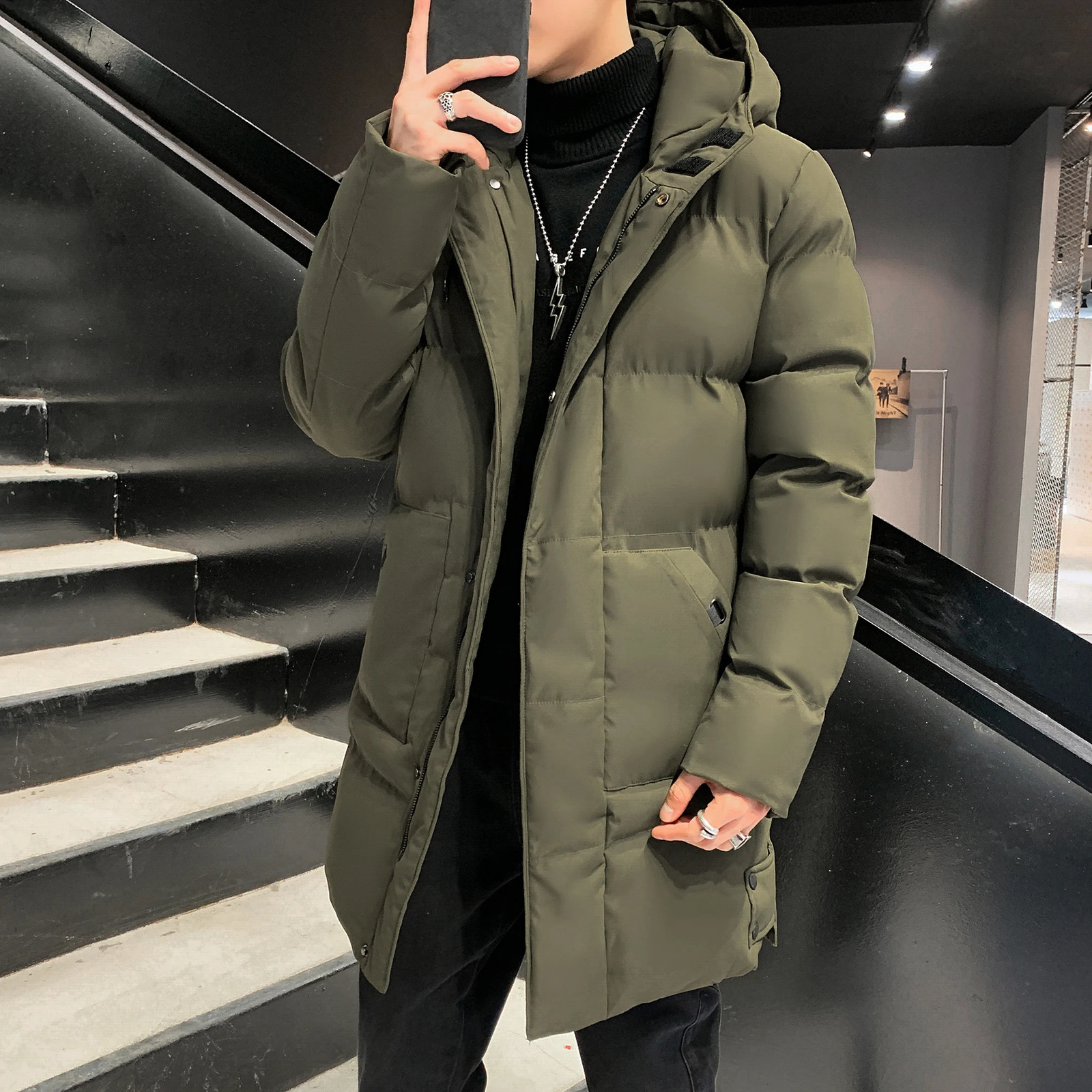 Parka Mens Hooded High Quality Hooded Jacket Black Fashion Winter Jacket Mens Clothing Thick Warm Long Coat 241007
