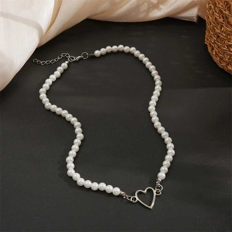 Vintage Imitation Pearl Choker Neckalce for Women Fashion Heart Necklace Gift for Friend Party Trendy Handmade Neck JewelryX241009