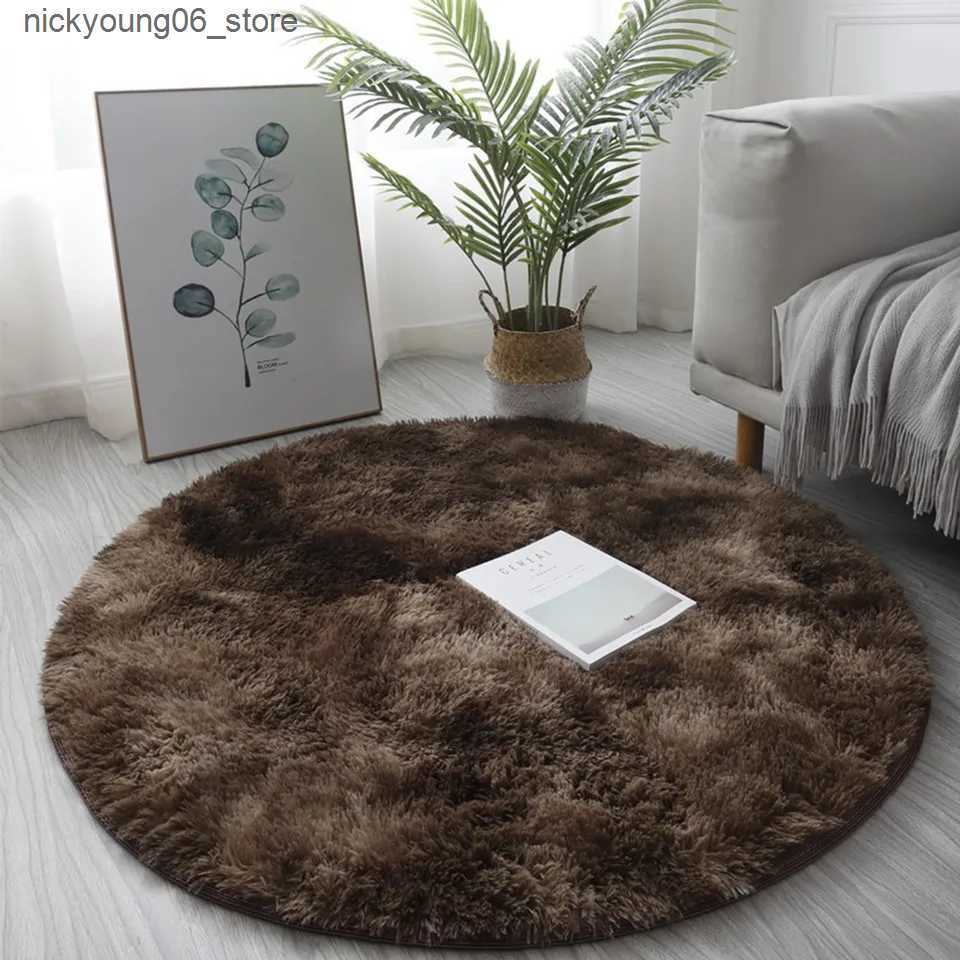 Non-Slip Bath Mats 40/60/80cm Small Round Shaggy Rug Soft Anti-Skid Mat Living Room Bedroom Carpet Home Decor Winter Colorful Tie Dye Print Cover L240